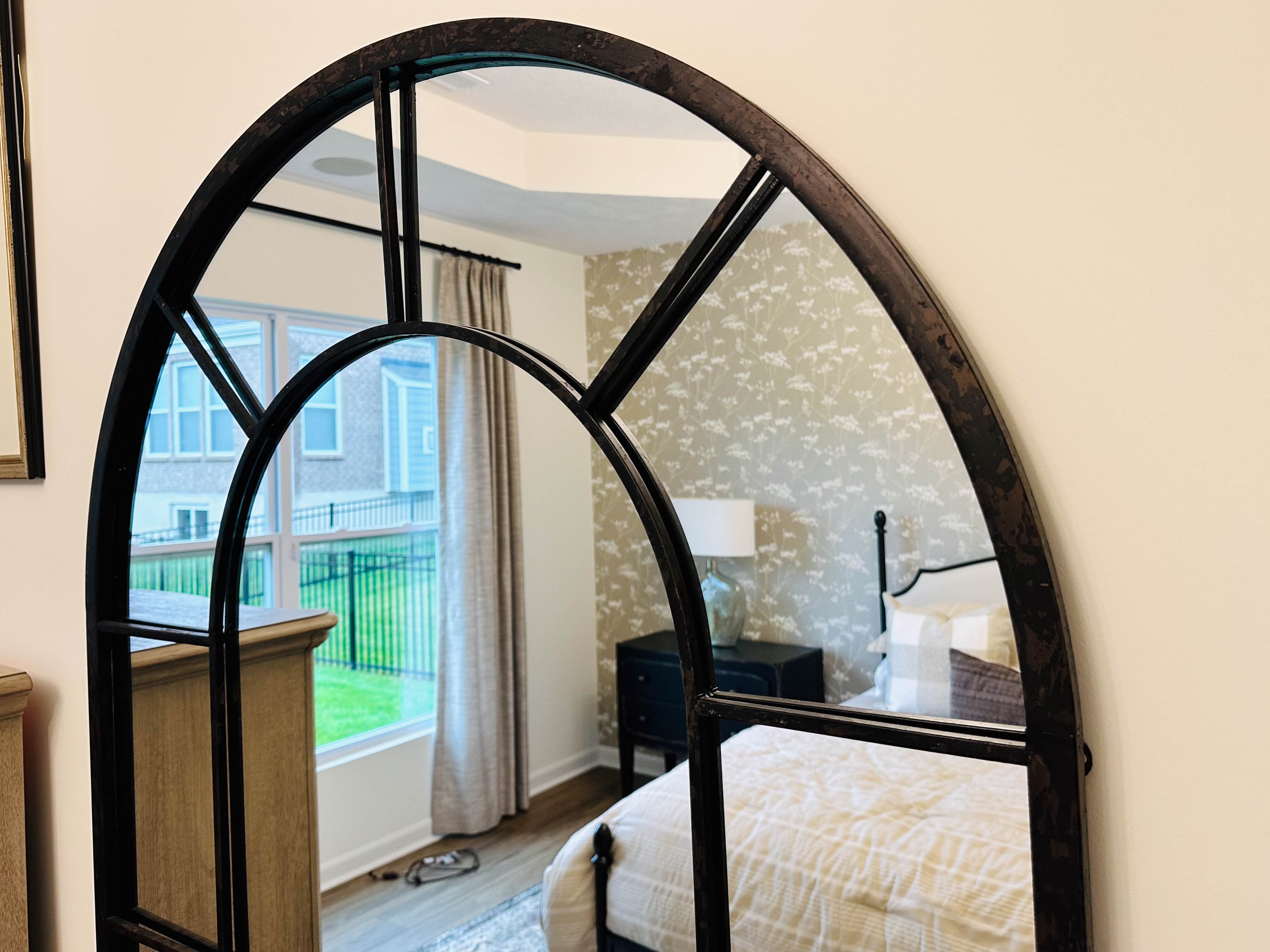 Oversized Industrial Style Arched Black Iron Floor Standing Mirror EBTH